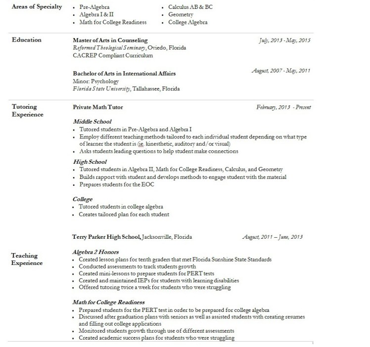 math resume